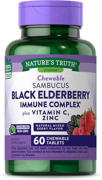 Black Elderberry Immune Complex | 60 Chewable Tablets | Plus Vitamin C & Zinc | Natural Mixed Berry Flavor | Vegetarian, Non-Gmo, And Gluten Free Formula | By Nature'S Truth