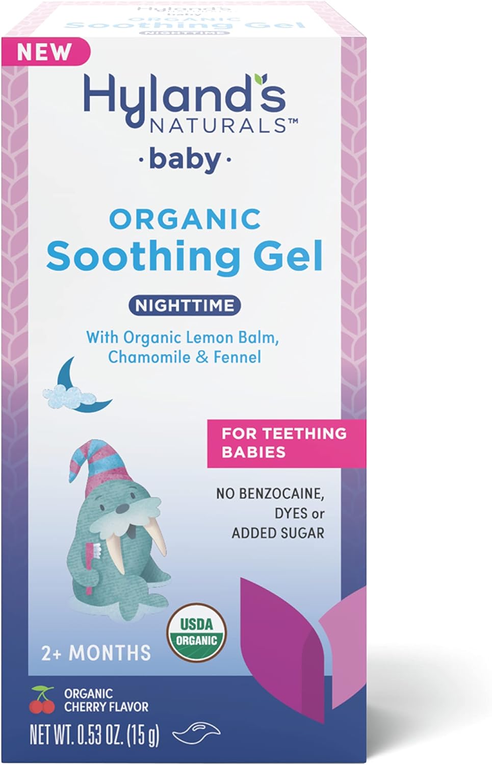 Hyland'S Baby - Organic Night Oral Soothing Gel, With Chamomile, Calendula, & Fennel, Natural Relief Of Oral Discomfort, Irritability & Swelling, Easy-To-Apply, Ages 2 Months & Up, 0.53 Ounce