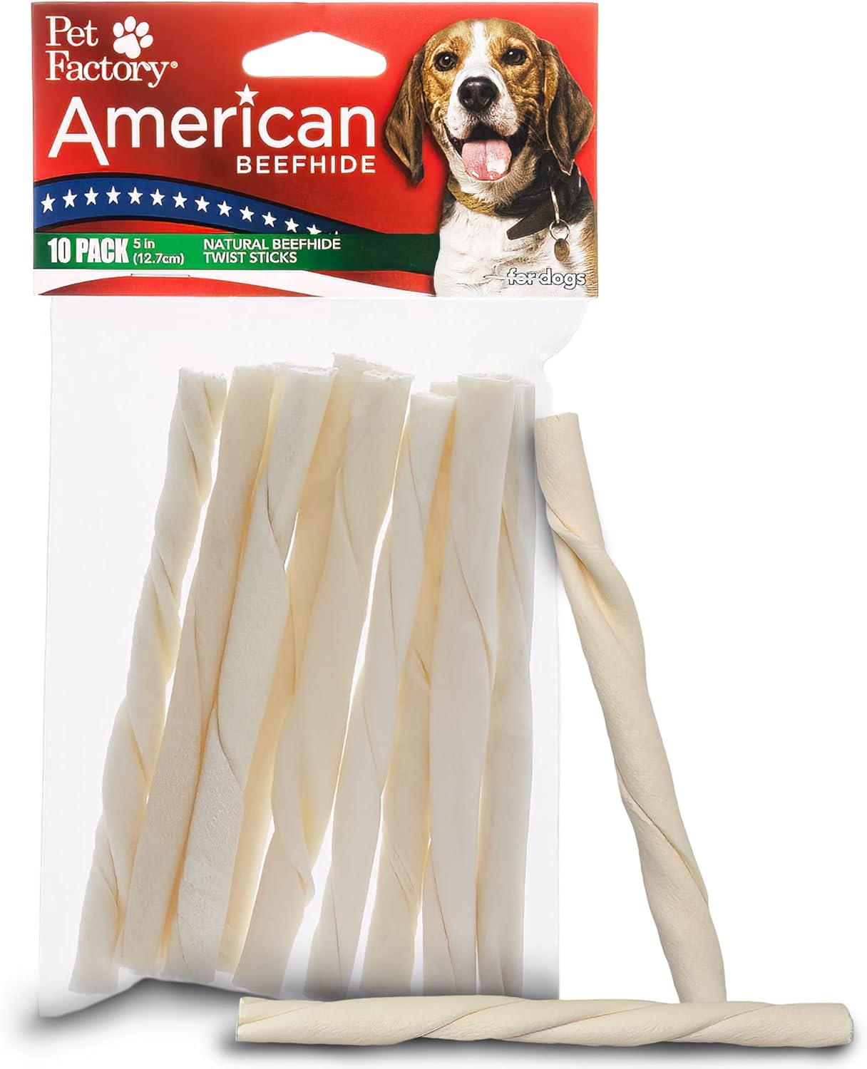 Pet Factory American Beefhide 5" Twist Sticks Dog Chew Treats - Natural Flavor, 10 Count/1 Pack