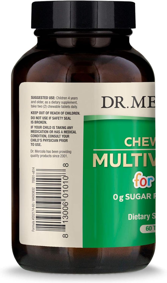 Dr. Mercola Chewable Multivitamin For Kids, 30 Servings (60 Tablets), 0G Sugar Per Serving, Natural Orange Flavor, Dietary Supplement, Supports Overall Health, Non-Gmo
