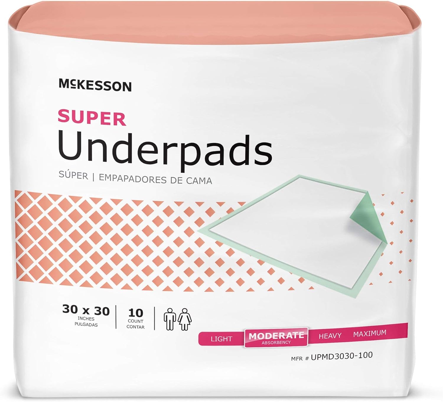 Mckesson Super Underpads, Incontinence Bed Pads, Moderate Absorbency, 30 In X 30 In, 100 Count