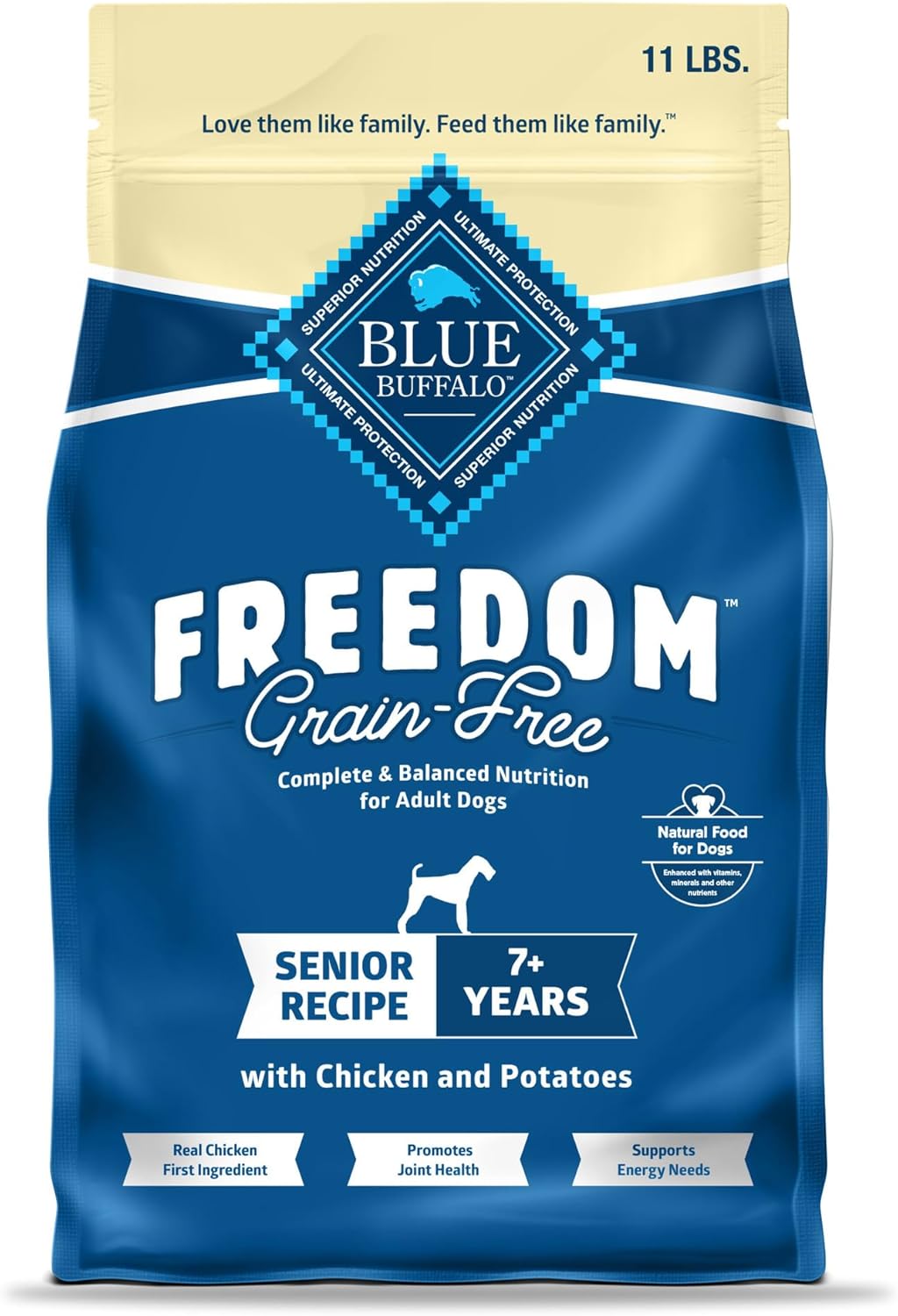 Blue Buffalo Freedom Grain-Free Senior Dry Dog Food, Provides Energy To Stay Active, Made In The Usa With Natural Ingredients, Chicken & Potatoes, 11-Lb. Bag