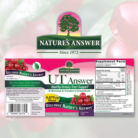 Nature's Answer UT Answer | Urinary Tract Support | Cranberry Flavor Dietary Supplement | Alcohol-Free, Gluten-Free, Not Tested on Animals & Vegan 4oz (Pack of 2)