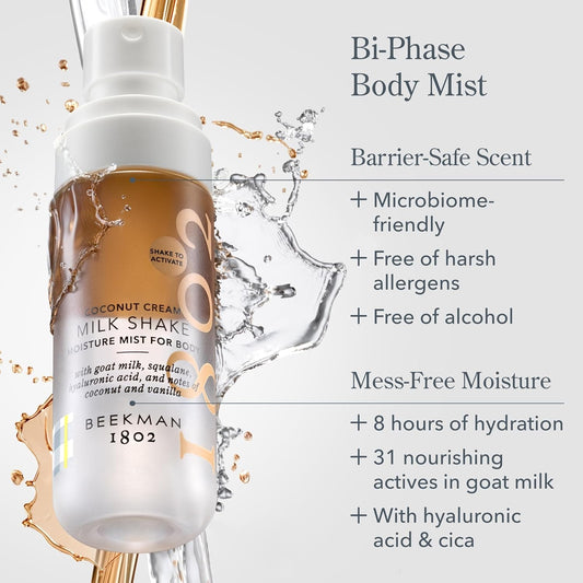 Beekman 1802 Honey & Orange Blossom Milk Shake - Body Mist - 2.0 Fl. Oz - With Hyaluronic Acid & Jojoba Oil - Instantly Moisturizes, Hydrates & Softens - Good For Sensitive Skin - Cruelty Free