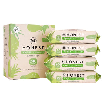 The Honest Company Hydrate + Cleanse Naturally Scented Wipes | Cleansing Multi-Tasking Wipes | 99% Water, Plant-Based, Hypoallergenic | Aloe + Cucumber, 240 Count