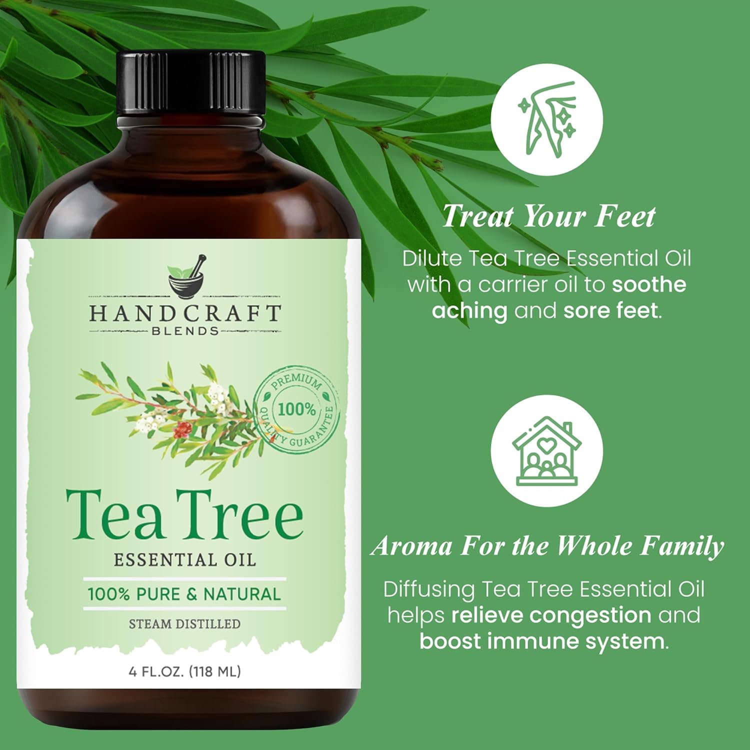 Handcraft Blends Tea Tree Essential Oil - Huge 4 Fl Oz - 100% Pure and Natural - Premium Grade with Glass Dropper : Health & Household
