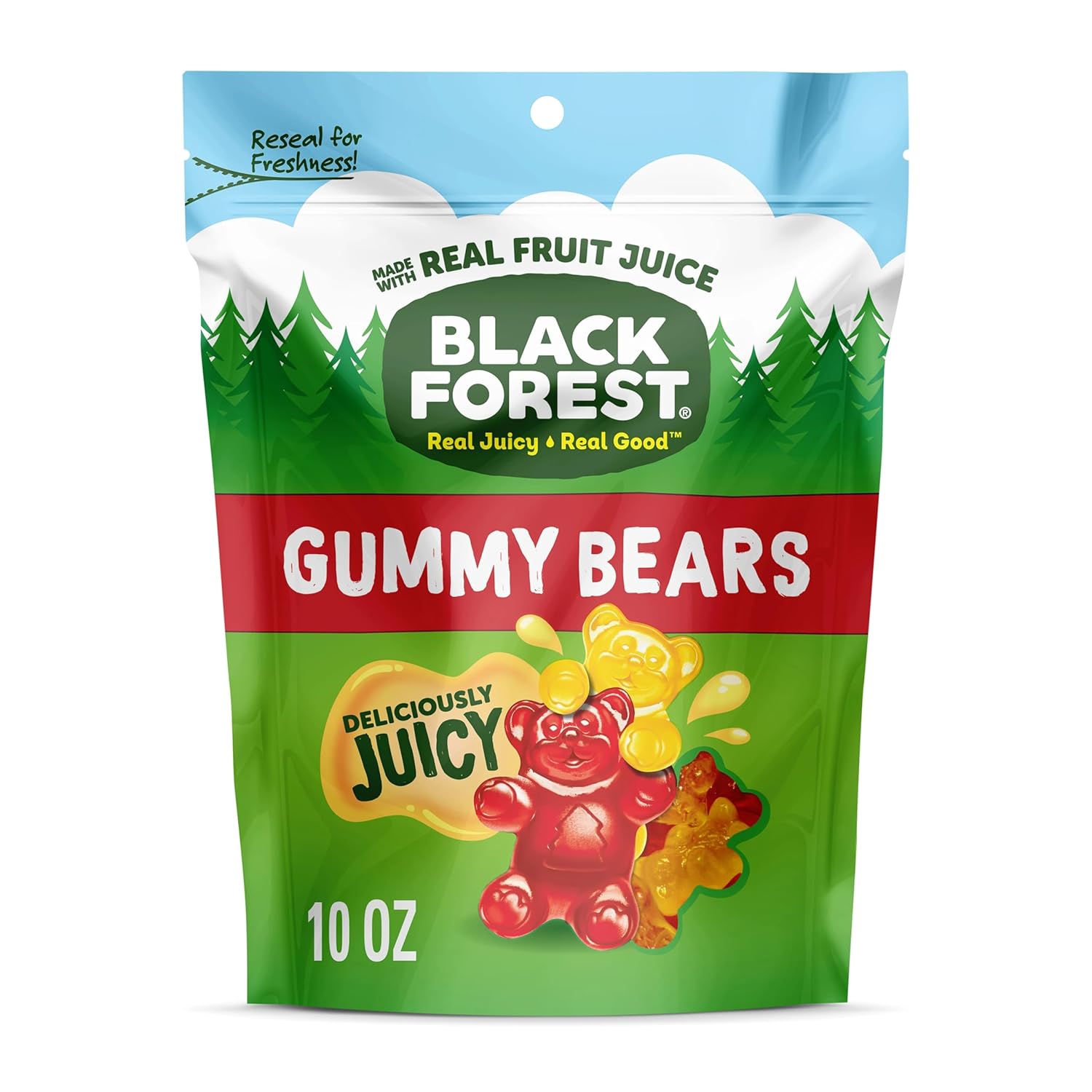 Black Forest Gummy, Bears, Fruit Flavor, Deliciously Juicy, Made With Real Fruit Juice, School Snacks, 10 Oz