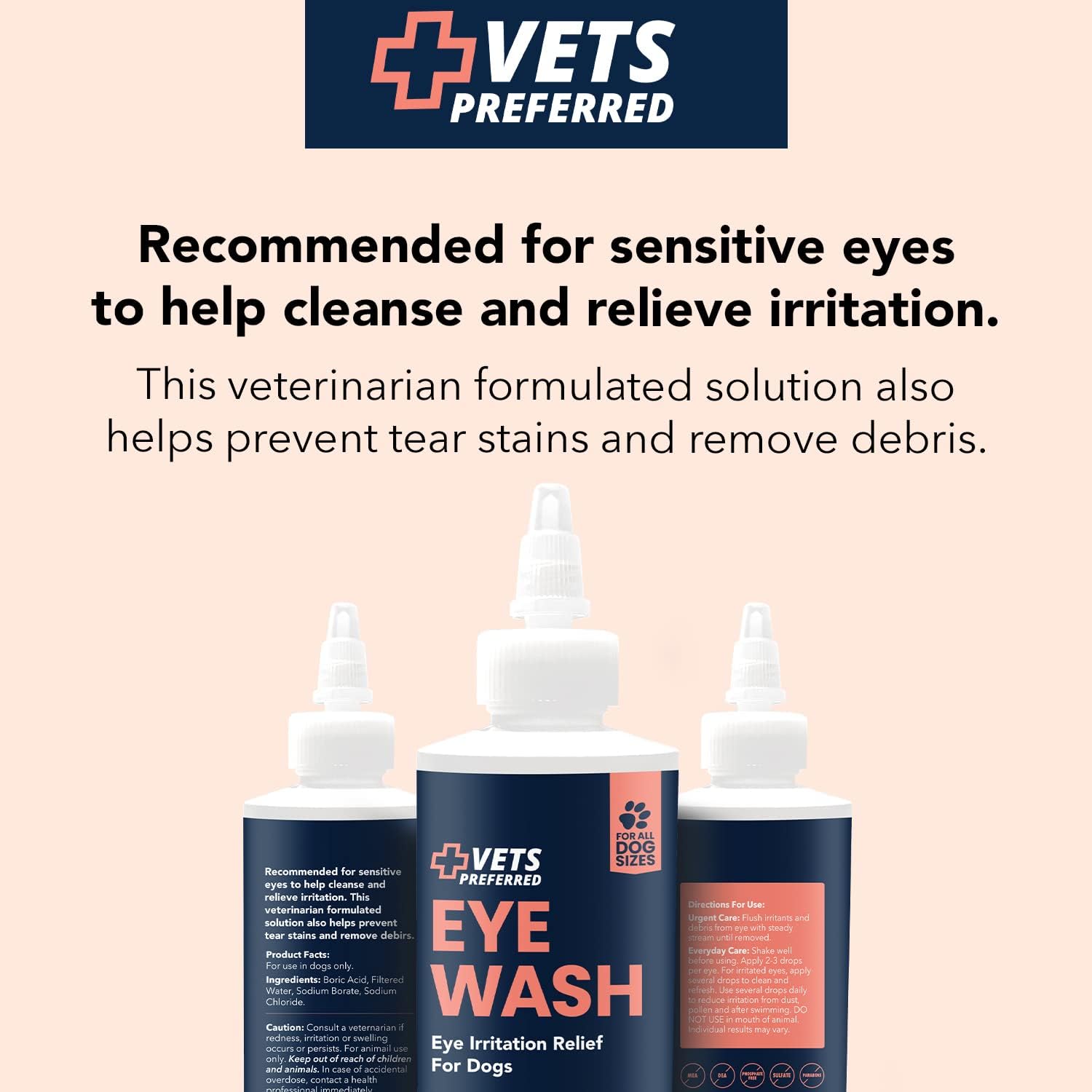 Vets Preferred Eye Cleaner for Dogs - Dog Eye Wash Drops for Infection & Tear Stain Remover - Improves Allergy Symptoms, Infections & Runny Eyes - Dog Eye Drops Rinse for Every Dog - 4 Oz : Pet Supplies