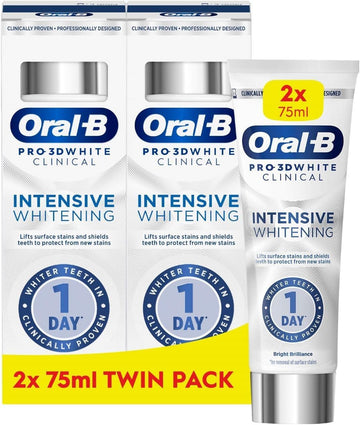 Oral-B Pro-3D White Clinical Intensive Whitening Toothpaste Radiant White 2 X 75Ml Twin Pack