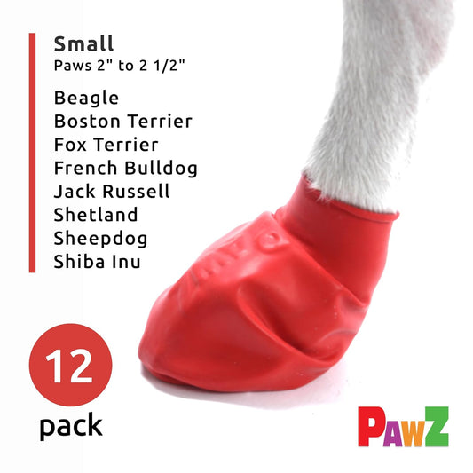 PAWZ Dog Boots Disposable, Reusable, Waterproof Set of 12 Color:Red Size:Small