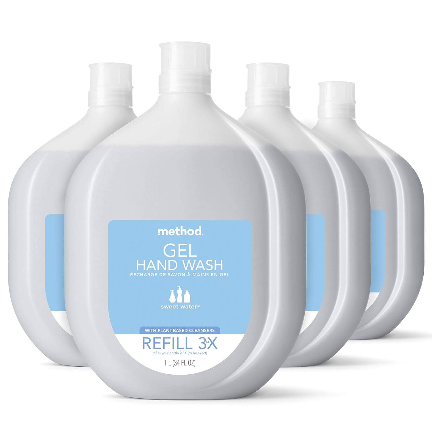 Method Gel Hand Soap Refill, Sweet Water, Recyclable Bottle, Biodegradable Formula, 34 Oz (Pack Of 4)