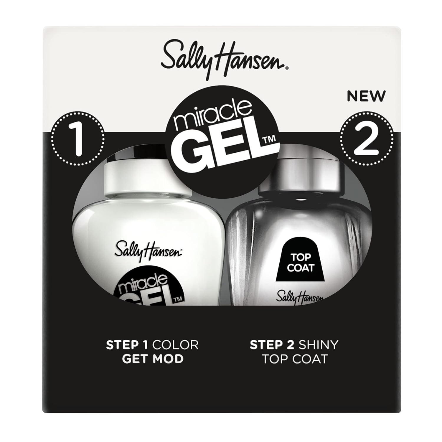 Sally Hansen Miracle Gel™, Get Mod And Shiny Top Coat Duo, Long Lasting, Gel-Like Formula, No Uv Lamp Needed, Nail Polish Duo