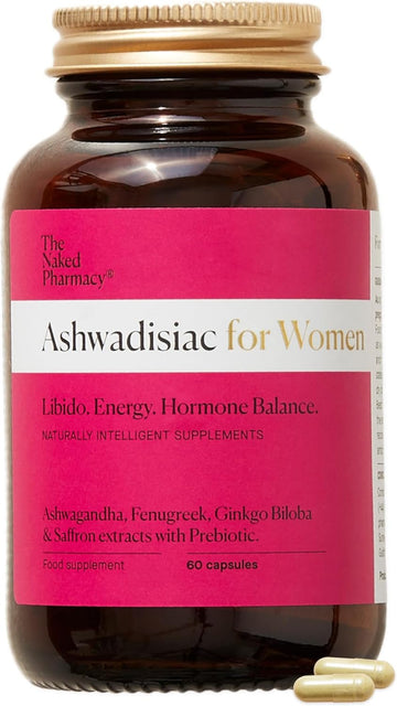 The Naked Pharmacy | Ashwadisiac For Women | Energy & Balance | Saffron, Ashwagandha, Fenugreek & Prebiotic | High Strength | Natural No Additives | 60 Capsules