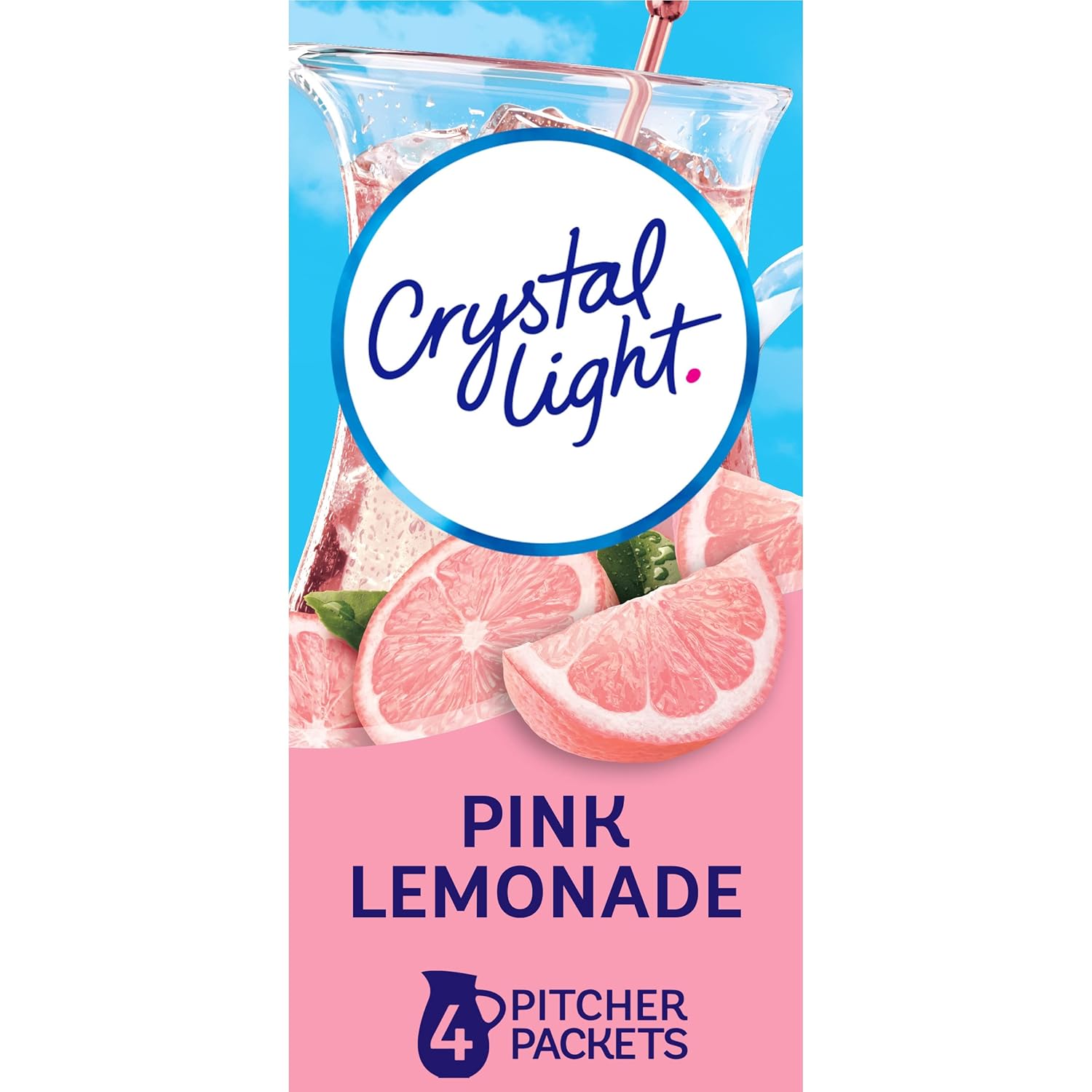 Crystal Light Sugar-Free Pink Lemonade Naturally Flavored Powdered Drink Mix 4 Count Pitcher Packets