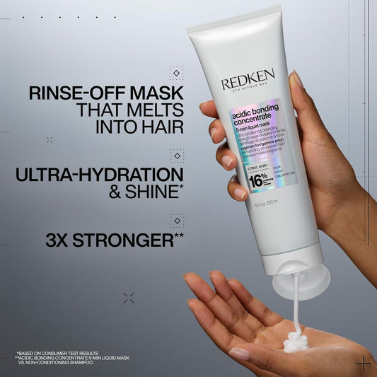 Redken Bonding Hair Mask For Dry, Damaged Hair Repair | Acidic Bonding Concentrate | Hydrating 5 Minute Liquid Hair Mask | For All Hair Types