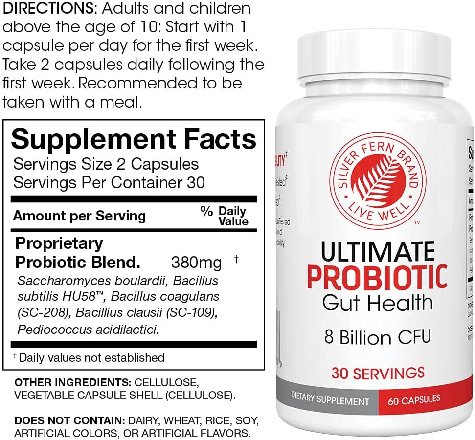 Silver Fern Brand Family Probiotics - Ultimate Adult Probiotic (1 Bottle = 60 Capsules) Plus Ultimate Children'S Probiotic For Kids (1 Bottle = 30 Chewables) - Gut Health & Microbiome Support : Health & Household