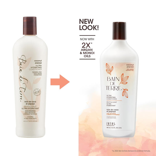 Bain de Terre Ultra Hydrating Shampoo/Conditioner | Coconut Papaya | Hydrates Overly Dry, Damaged Hair | Argan & Monoi Oils | Paraben Free | Color-Safe