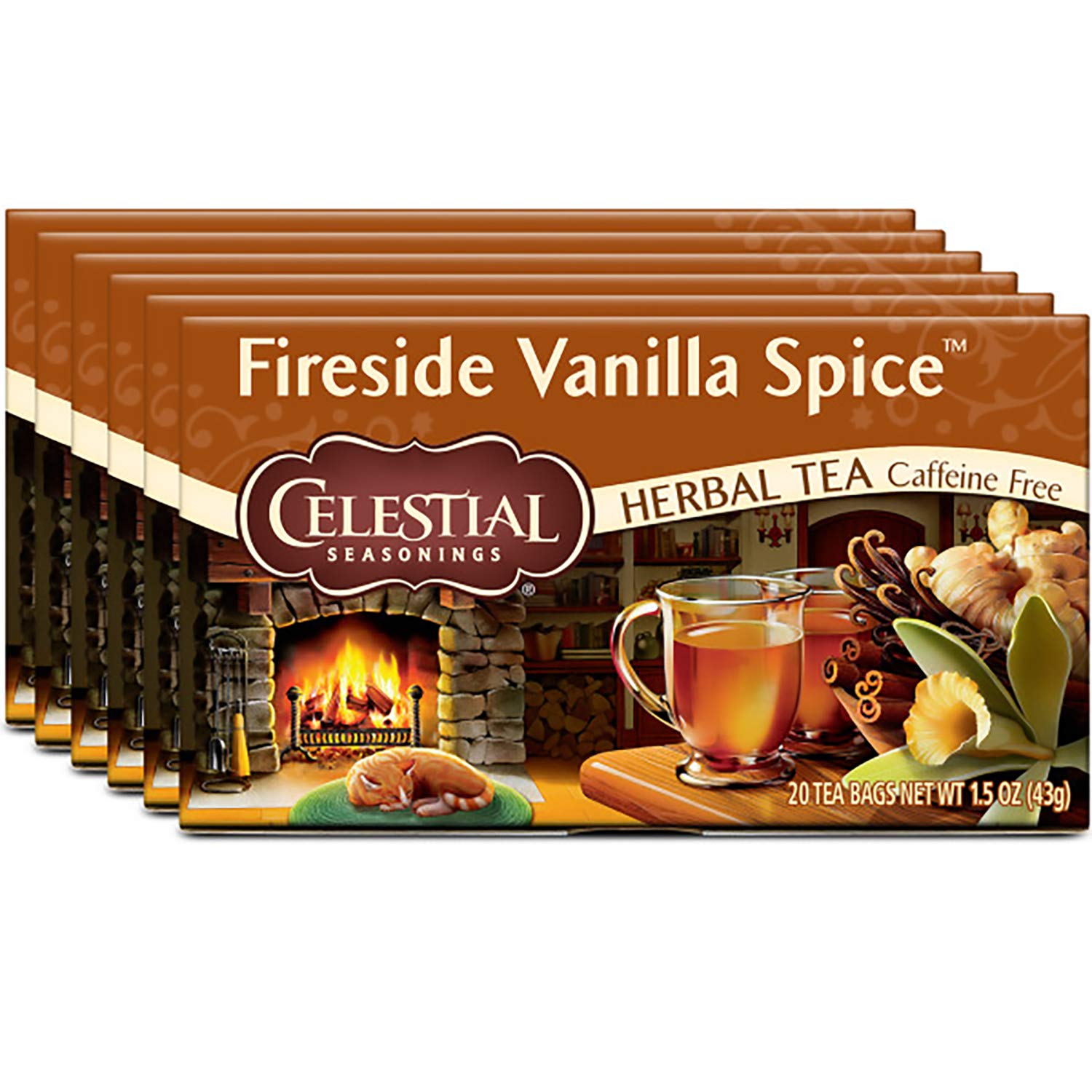 Celestial Seasonings Herbal Tea, Fireside Vanilla Spice, Caffeine Free, 20 Tea Bags (Pack Of 6)