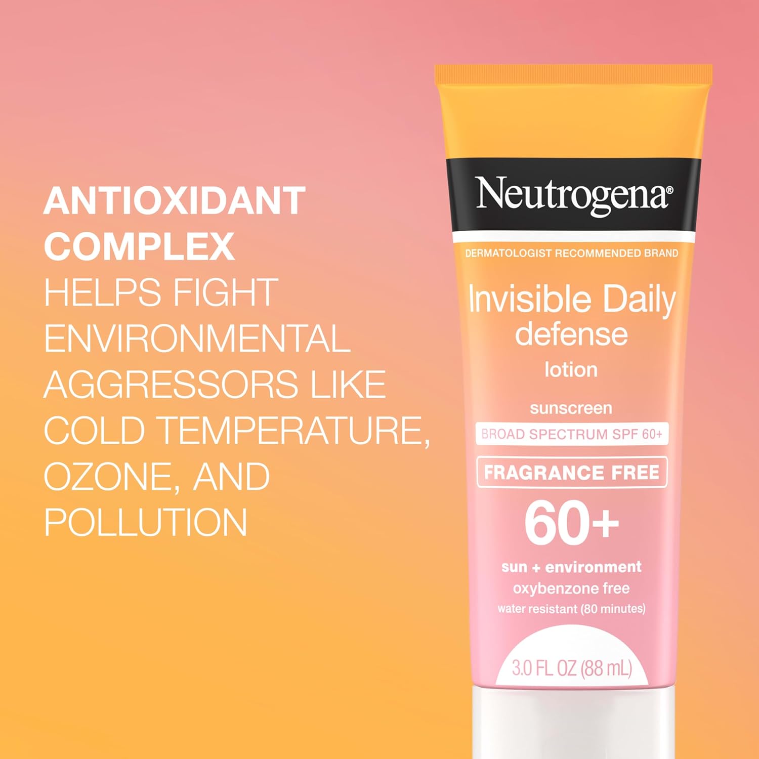 Neutrogena Invisible Daily Defense Fragrance-Free Sunscreen Lotion, Broad Spectrum SPF 60+, Oxybenzone-Free & Water-Resistant, Sun & Environmental Aggressor Protection, 3.0 fl. oz : Beauty & Personal Care