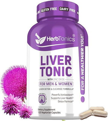 Herbtonics Liver Cleanse Detox & Repair Formula - 20+ Herbs: Milk Thistle, Artichoke Extract, Silymarin & Dandelion -Liver Health & Function - 120 Vegan Capsules