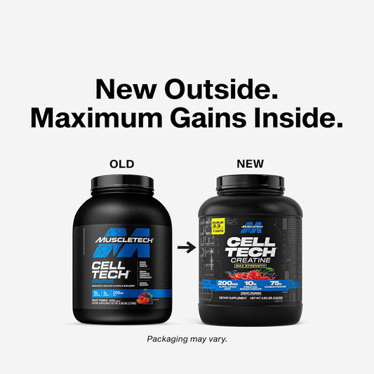 Creatine Monohydrate Powder Muscletech Cell-Tech Creatine Post Workout Recovery Drink Muscle Builder For Men & Women Muscle Building Supplements Fruit Punch, 3 Lbs (27 Serv)