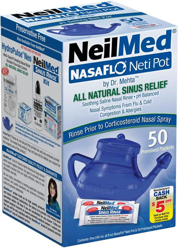 Neilmed Nasaflo Unbreakable Neti Pot With 50 Premixed Packets