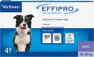 Effipro Flea & Tick Spot-On For Medium Dogs 10-20Kg | Fast-Acting | 4 Pipettes | Vet-Strength Formula | Easy To Apply