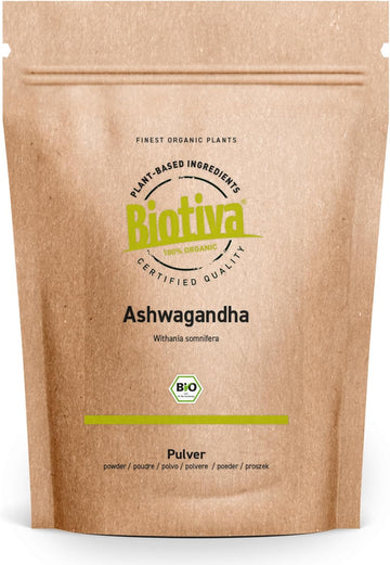 Biotiva Ashwagandha Powder Organic 1000g - Ashwagandha Root Powder - Sleep Berry - Ayurveda - Indian Ginseng - Withania Somnifera - Bottled in Germany (DE-ÖKO-005) - Vegan