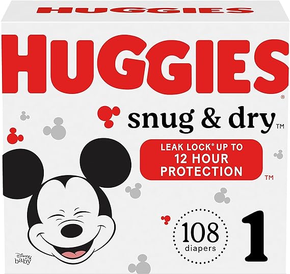 Huggies Size 1 Diapers, Snug & Dry Newborn Diapers, Size 1 (8-14 lbs), 108 Count