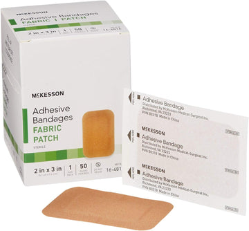 Mckesson Adhesive Bandages, Sterile, Fabric Patch, 2 In X 3 In, 50 Count, 1 Pack