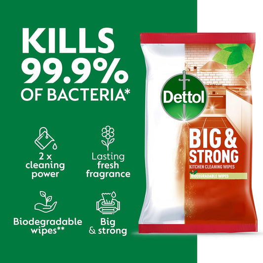 Dettol Antibacterial Biodegradable Kitchen & Bathroom Cleaning Wipes, 150 Count, Pack Of 6, Power Pure, Eco-Friendly, Multi-Surface, Effective Germ Protection, 3 X 25