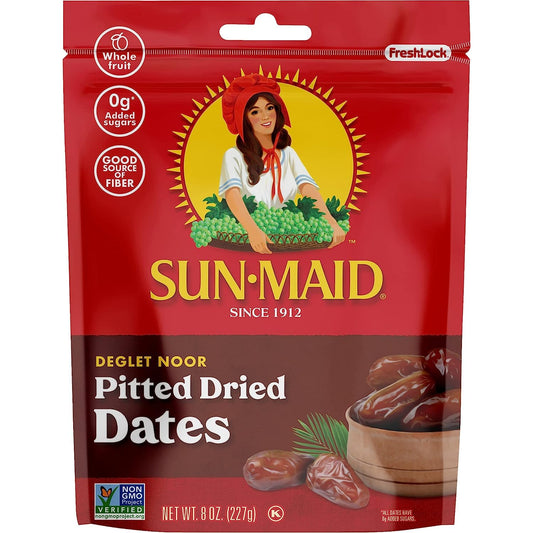 Sun-Maid Deglet Noor Pitted Dried Dates - (4 Pack) 8 Oz Resealable Bag - Pitted Deglet Noor Dates Dried Fruit Snack For Lunches, Snacks, And Natural Sweeteners