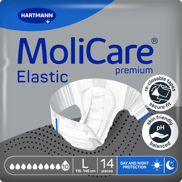 Molicare Premium Elastic Unisex Disposable Slip: Discreet Use For Woman And Men With Incontinence; 10 Drops, Size L, Pack Of 14