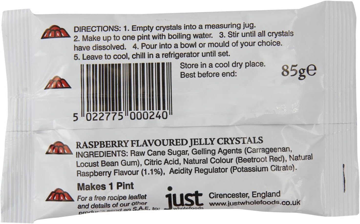 (2 Pack) - Just Wholefoods - Raspberry Jelly Crystals | 85g | 2 PACK BUNDLE