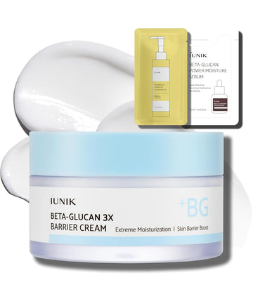 Iunik Beta-Glucan Non-Sticky Deep Moisture Hydration 3X Barrier Cream Day&Night Moisturizer Quick Absorption Barrier Strengthening For Sensitive Dry Skin With Shea Butter Panthenol Korean Skincare