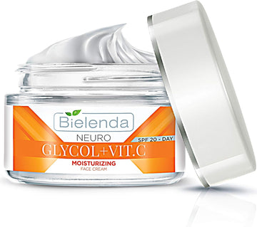 Bielenda Neuro Glicol - Moisturising Face Cream - Wrinkles Are Smoothed Out And Discolorations Reduced + Vit. C - Moisturizing Face Cream Day Spf 20, 50 Ml