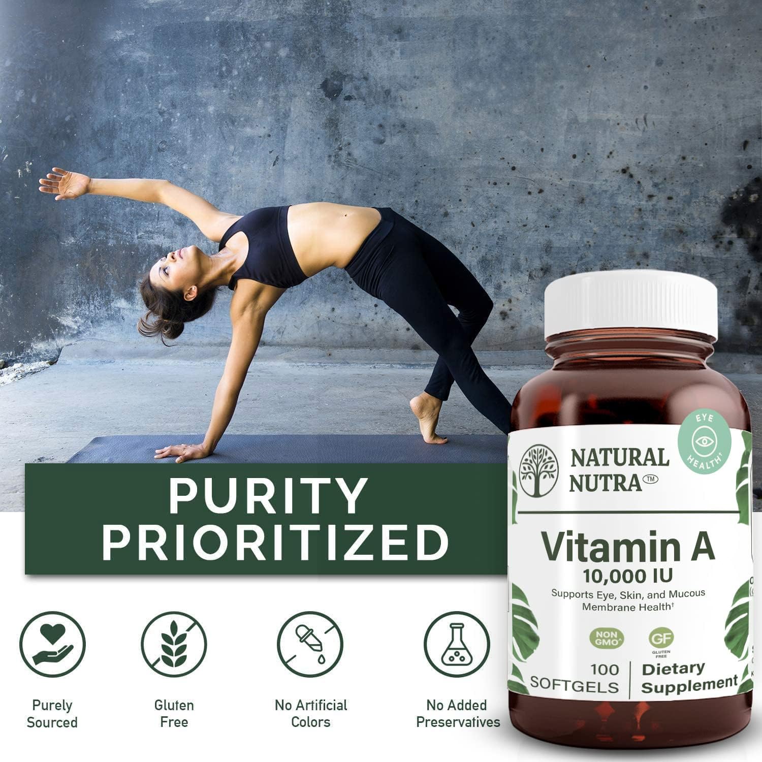 Natural Nutra Vitamin A 10,000 IU, Dietary Supplement from Cod Liver Oil, Extra Strength for Eye, Skin, Nails Health with Omega 3, Gluten Free 100 Softgels : Health & Household