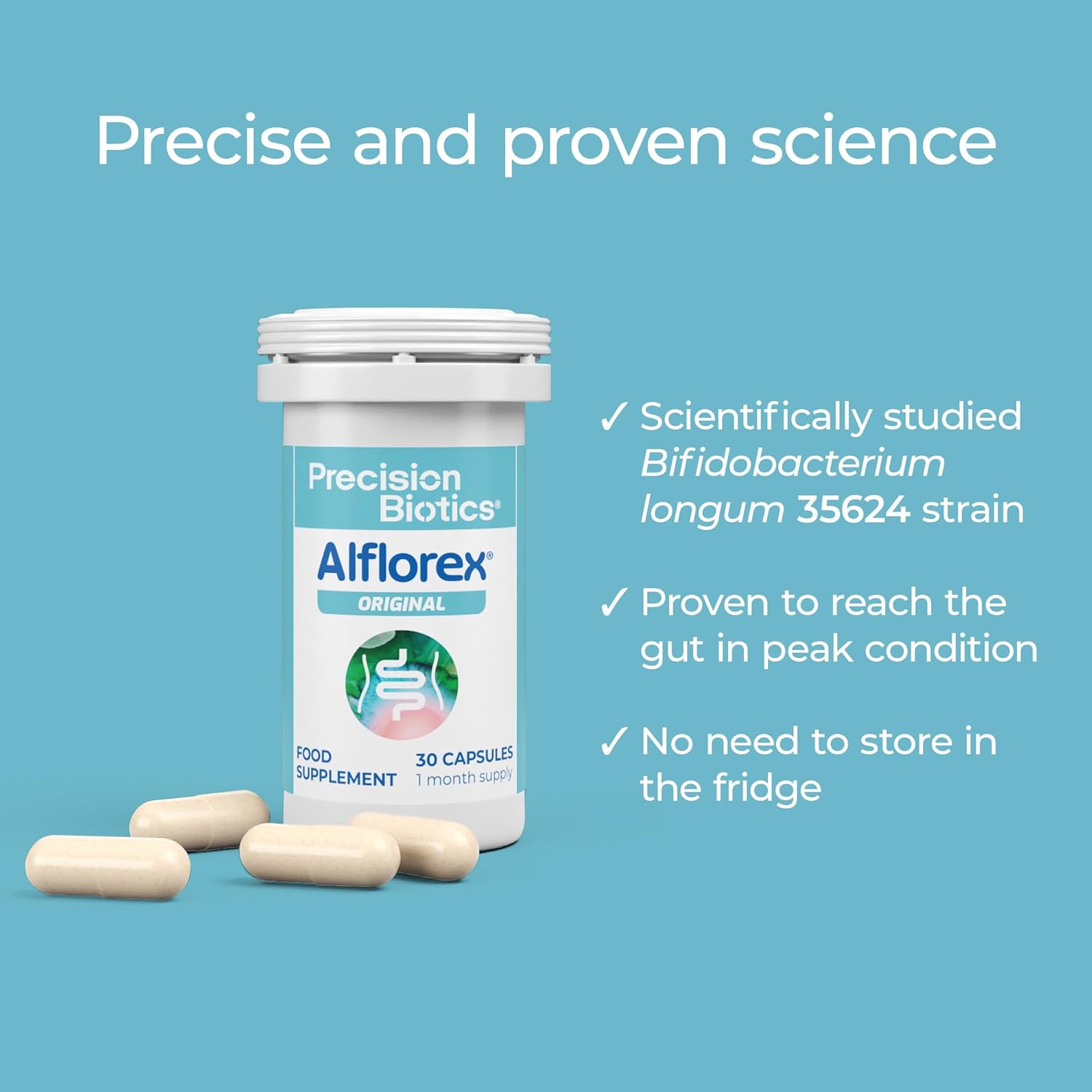 Alflorex Original - Daily Gut Health Probiotics Supplement with Unique Bifidobacterium Longum Bacteria Strain 35624 - Bacterial Cultures - 30 Capsules : Amazon.co.uk: Health & Personal Care