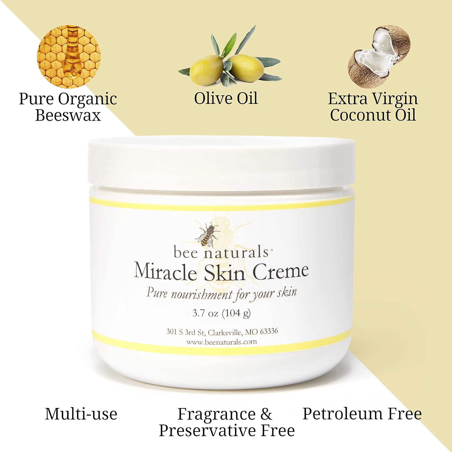 Bee Naturals Miracle Skin Creme - All Natural Skin Cream - Pure Nourishment for Your Skin (4 Oz) : Skin Care Products : Beauty & Personal Care