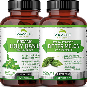 Zazzee Bitter Melon Extract Capsules And Usda Organic Holy Basil Extract Capsules