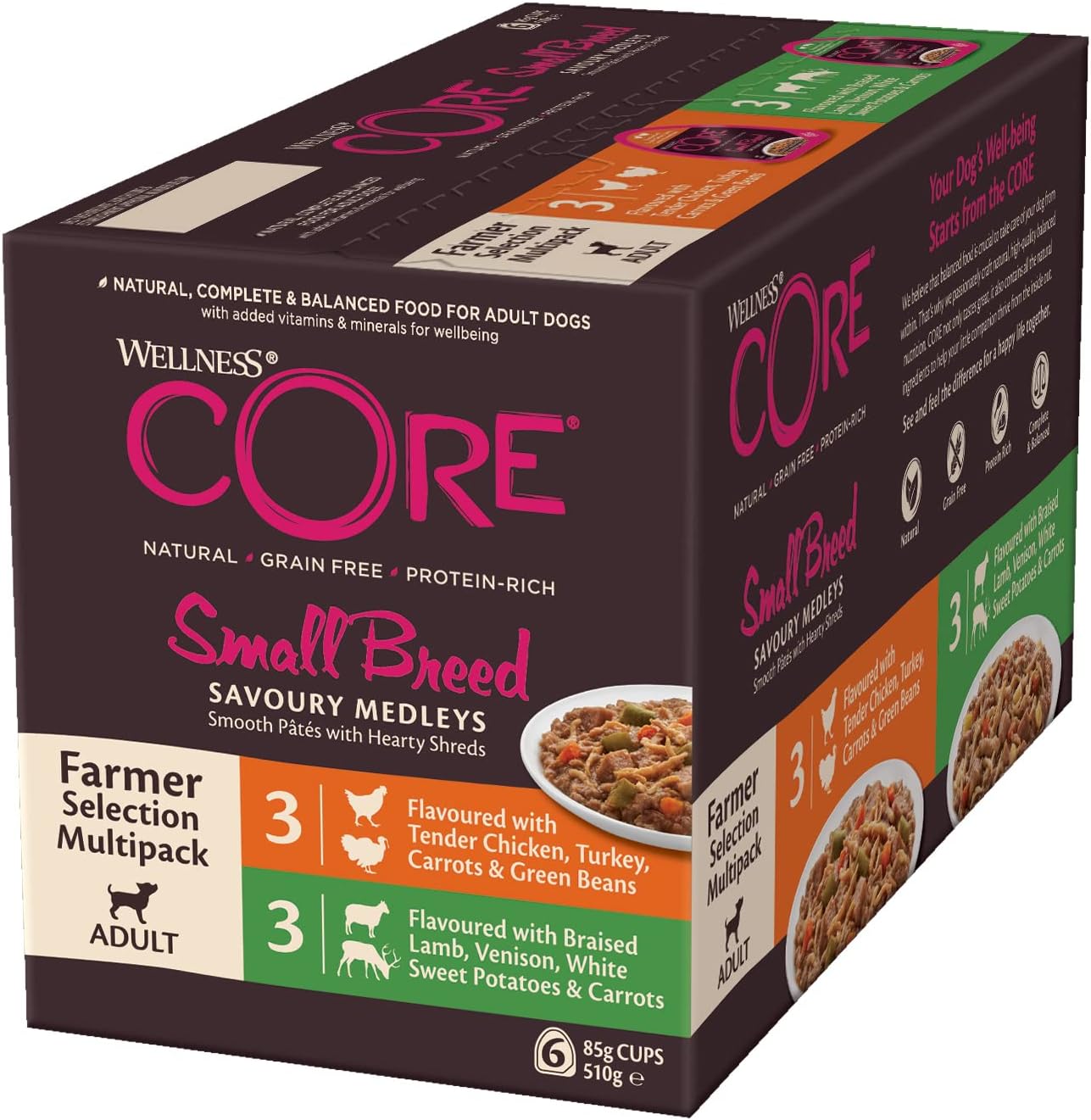 Wellness CORE Small Breed Savoury Medleys, Wet Dog Food Small Dogs, Dog Food Wet Smaller Breed, Grain Free, High Meat Content, Farmer Selection Mix, 85 G (Pack Of 6)?10458
