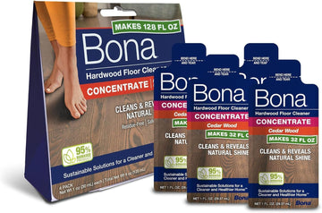 Bona Hardwood Floor Cleaner Concentrate, Cedar Wood Scent, 1 fl oz, Pack of 4 (Makes 128 fl oz) - Residue-Free Floor Cleaning Concentrate Spray Mop and Spray Bottle Refill - For Wood Floors