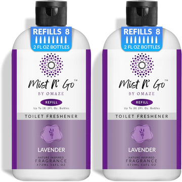 Mist N' Go by OMAZE Bathroom Odor Spray for Toilet Spray Refill Bottle - Multitasking Toilet Spray - Bathroom Spray Odor Eliminator for Strong Odors | Lavender, 16oz (2 Pack)