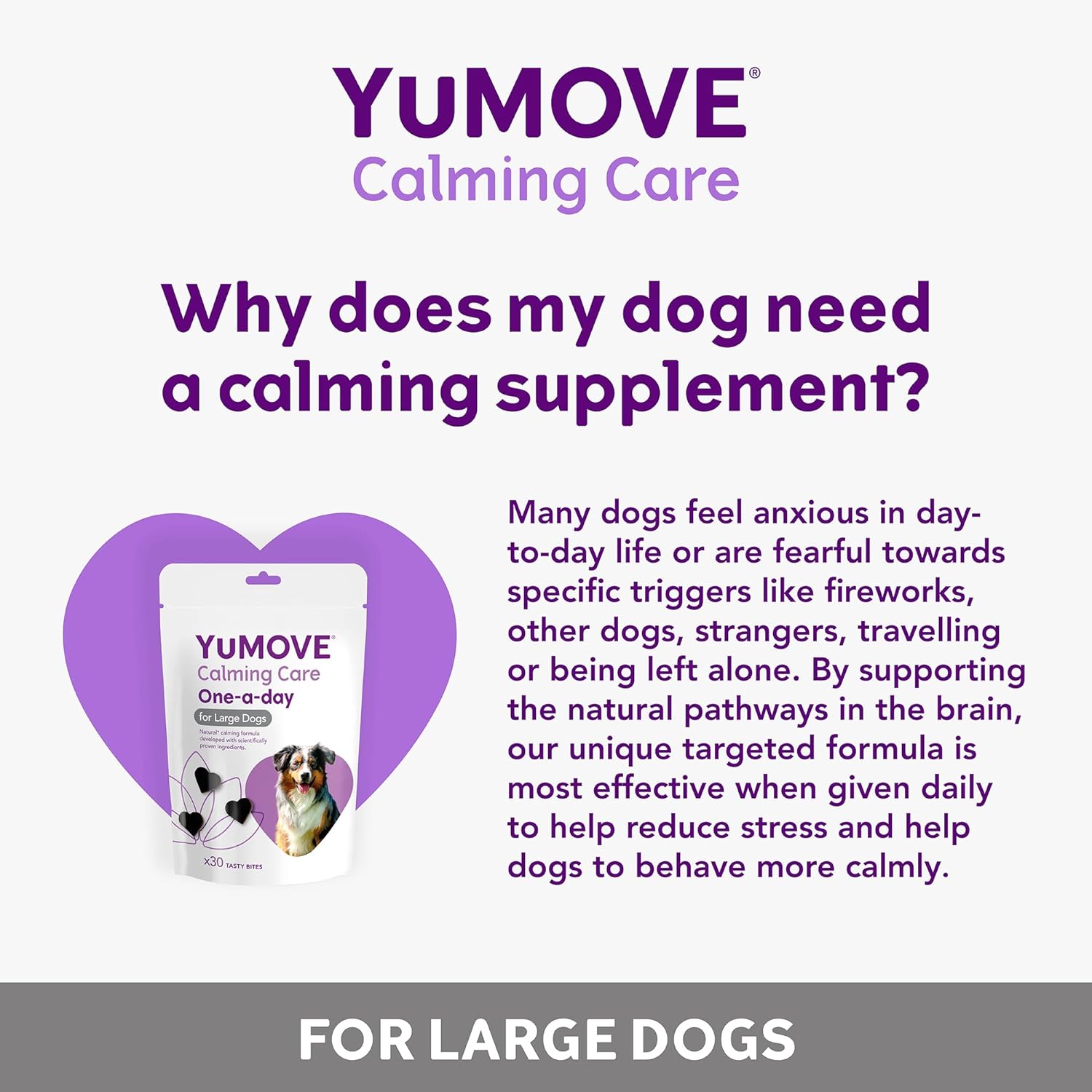 YuMOVE Calming Care One-a-day for Large Dogs | Previously YuCALM One-A-Day | Calming Supplemnent for Dogs who are Stressed or Nervous |30 Chews - 1 Month Supply | Packaging may vary :Pet Supplies