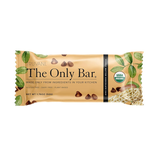 Truvani Plant Based Snack Bars | 8G Protein | 12 Pack Peanut Butter Chocolate Chip | Organic | Vegan | The Only Bar | Dairy, Soy, And Gluten Free | Individually Wrapped