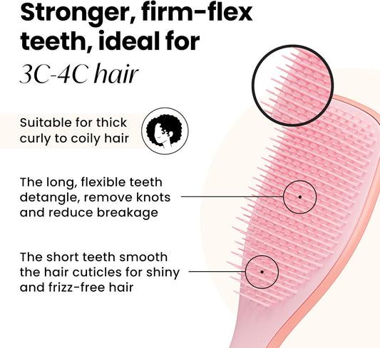 Tangle Teezer Naturally Curly Ultimate Detangler Hairbrush For 3C-4C Curly Coily Hair - Two-Tiered Teeth Define Curls & Reduce Frizz - Mango & Pink