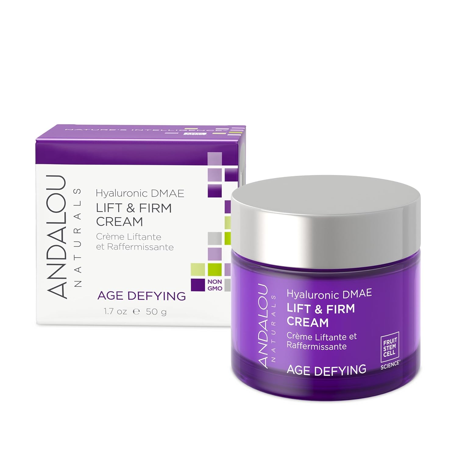 Andalou Naturals Hyaluronic Dmae Lift Firm Skin Cream, Face Moisturizer With Anti Aging Antioxidants, Hydrating, Helps Reduce Fine Lines And Wrinkles, 1.7 Ounce