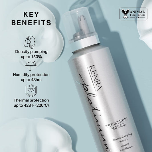 Kenra Platinum Thickening Mousse 12 | Volumizing Styler | Adds Fullness & Body | Humidity Protection Up To 48 hours | Desity Plumping up tp 150% | Thermal Protection | All Hair Types