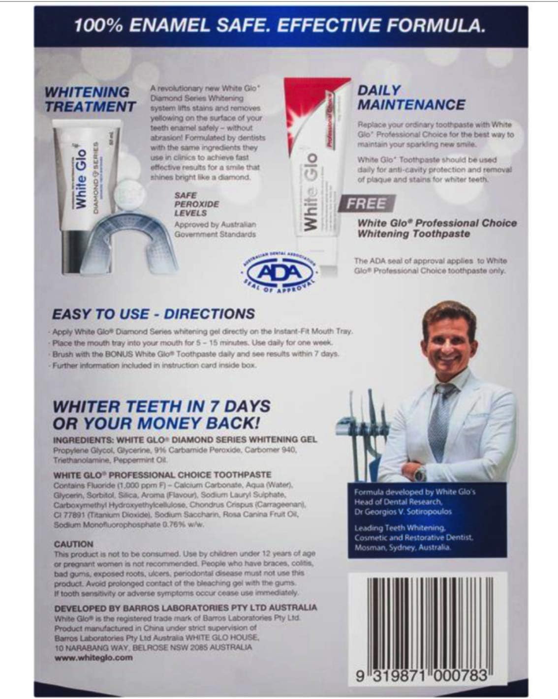 Teeth Whitening Systems White Glo White Glo Diamond Series Bleaching Set Gel & Paste 50Ml + 100Ml Australia