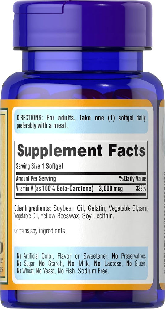 Puritan's Pride Beta-Carotene 10,000 IU Softgels, 100 Count